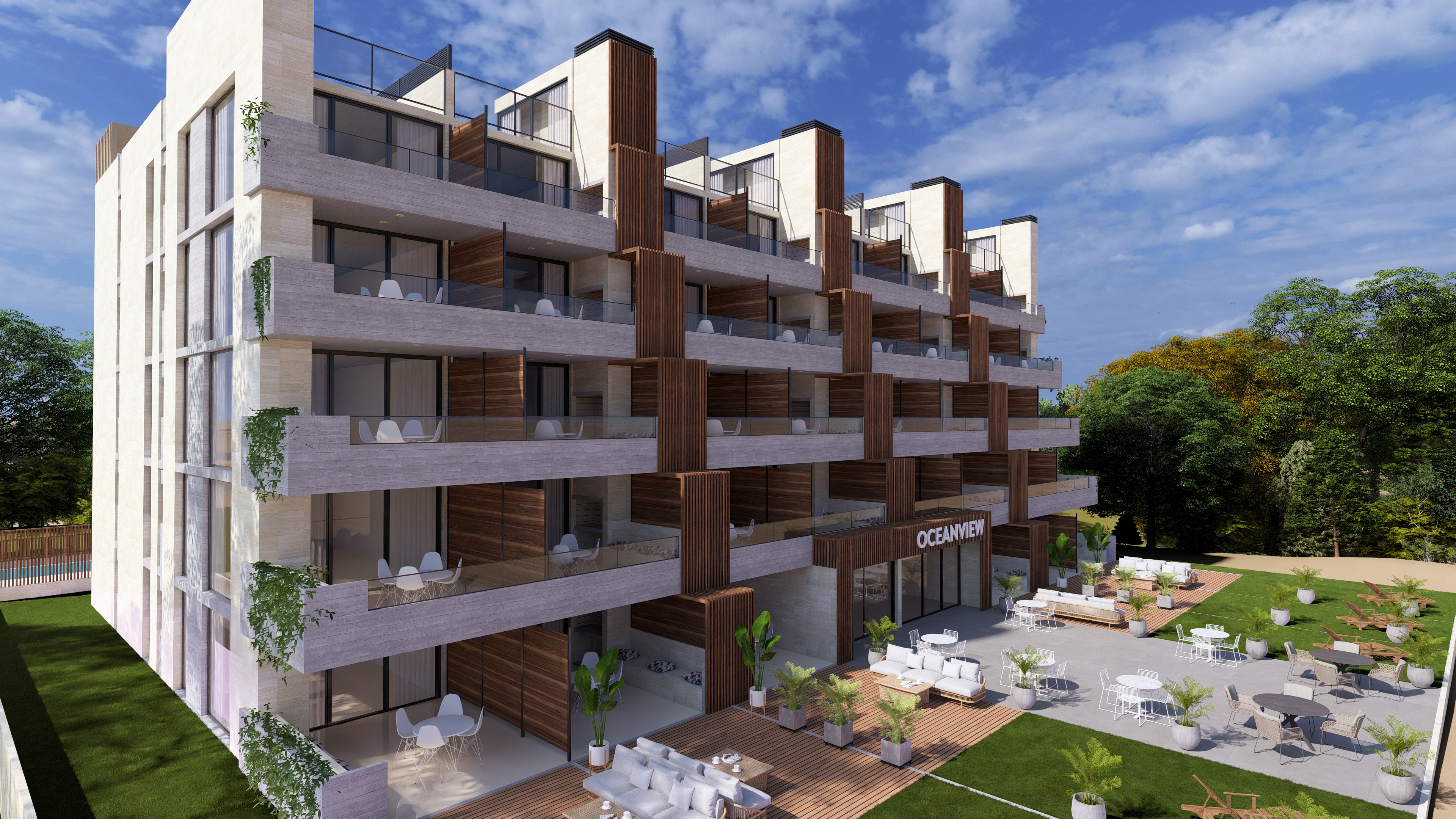 Living de los departamentos 3 ambientes con vista al mar